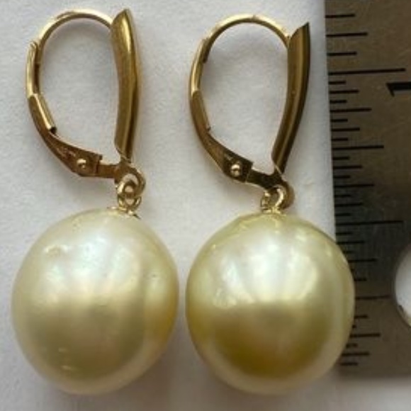 AUTHENTIC 13mm Golden South Sea Pearl 14K Gold Filled Earrings - HANDMADE - Picture 4 of 8